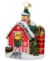 Enjoy a quiet Christmas in the country with the Festive Farm ornament. A classic red farmhouse is the picture of seasonal splendor, decorated with colorful lights, holiday greens and gold trim from Christopher Radko.