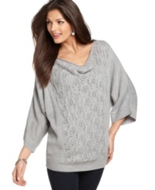NY Collection takes the classic cowlneck sweater in a new direction: pretty pointelle knit gives this tunic a delicate look! NY Collection takes the classic cowlneck sweater in a new direction: pretty pointelle knit gives this tunic a delicate look!