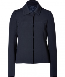 Upgrade your workweek staples with Jil Sander Navys ultra chic wool-silk jacket, perfect for finishing off your tailored look - Spread collar, long sleeves, hidden front snap panel - Shorter, tailored fit - Wear with tailored separates and sleek streamlined accessories