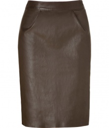 Luxe skirt in ultra-supple, dark brown leather - A sexy standout from cult luxury label Jitrois - Classic, feminine pencil cut - Elegant, on-trend dart detail at hips - Fitted and flattering, with a higher waist and back zip - Hits just above the knee - A refined, versatile staple that works for day or evening - Pair with a blazer and a button down, or dress up with a silk top and sandals Luxe skirt in ultra-supple, dark brown leather - A sexy standout from cult luxury label Jitrois - Classic, feminine pencil cut - Elegant, on-trend dart detail at hips - Fitted and flattering, with a higher waist and back zip - Hits just above the knee - A refined, versatile staple that works for day or evening - Pair with a blazer and a button down, or dress up with a silk top and sandals