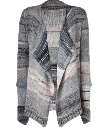 Paint soft sophistication into Downtown-cool looks with Zadig & Voltaires chunky knit open cardigan, finished in cool shades of faded sand-grey - Collarless, long seamed sleeves, asymmetrical cuffs, front dropped stitch detail, ribbed trim - Easy, relaxed fit - Style with edgy leather leggings and contemporary carryalls