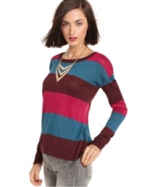 Wide stripes add a graphic appeal to this Kensie sweater for a cool, casual look!