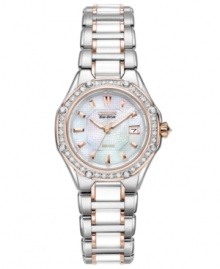 Modern trends add a stylish touch to the classic sophistication of diamonds on this Citizen watch. Powered by Eco-Drive, harnessing natural and artificial light, never needing a battery.