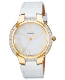 Remarkable style from Citizen. This blemish-free Ciena watch boasts glistening diamond accents and golden details.