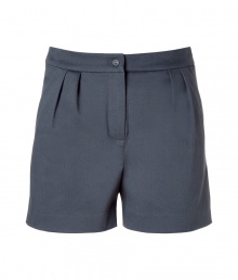 Elegant shorts in fine, dark grey cotton blend - Polished and dressier, thanks to a slightly longer cut and higher waist - Decorative pleats at hips, pockets at sides - Button closure and zip fly - Versatile and sophisticated, ideal for both day and evening - Pair with a button down, blazer and wedge sandals at work, and wear with a silk tank and open toe pumps for cocktails