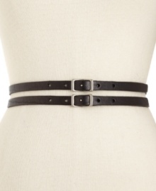 Double down with this skinny twist belt from Fossil. With a sleek leather body that crosses at the back for a unique look. Double down with this skinny twist belt from Fossil. With a sleek leather body that crosses at the back for a unique look.