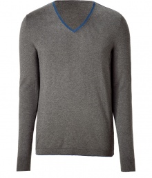 Polished, streamlined staples anchor any wardrobe, and Hugos medium grey pullover is a great go-to this season - Crafted from a lighter-weight, pure virgin wool - Classically slim, straight cut - Long, fitted sleeves and v-neck with decorative blue trim - Versatile and elegant, the perfect compliment to chinos, jeans or dress trousers Polished, streamlined staples anchor any wardrobe, and Hugos medium grey pullover is a great go-to this season - Crafted from a lighter-weight, pure virgin wool - Classically slim, straight cut - Long, fitted sleeves and v-neck with decorative blue trim - Versatile and elegant, the perfect compliment to chinos, jeans or dress trousers