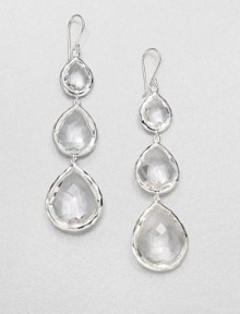 Three sparkling, faceted clear quartz stones set in hammered sterling silver in a long, drop design. Clear quartzSterling silverDrop, about 2.75Hook backImported 