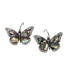 Vintage style and sparkle combine in Fossil's nature-inspired earrings. Chic butterfly earrings are crafted in silver tone mixed metal with abalone shell wings and sparkling crystal pave edges. Approximate drop: 1 inch.