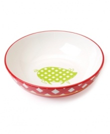 A favorite picnic-table print and pig in classic condiment colors make this Gingham Barbecue serving bowl as indispensable as your grill. A favorite picnic-table print and pig in classic condiment colors make this Gingham Barbecue serving bowl as indispensable as your grill.