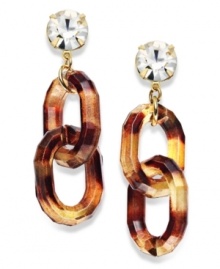 Double down on the hottest trends with these double link tortoise earrings from Style&co. Post embellished with crystal accents. Crafted in gold tone mixed metal. Approximate drop: 2-1/4 inches.