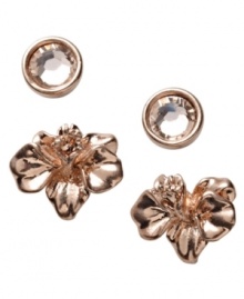 Blissful in blush tones. Fossil's pretty and petite stud earrings set features an intricate orchid and a bezel-set silk crystal. Crafted in rose gold tone mixed metal. Approximate diameter (orchid): 3/8 inch. Approximate diameter (crystal): 1/4 inch. Blissful in blush tones. Fossil's pretty and petite stud earrings set features an intricate orchid and a bezel-set silk crystal. Crafted in rose gold tone mixed metal. Approximate diameter (orchid): 3/8 inch. Approximate diameter (crystal): 1/4 inch.