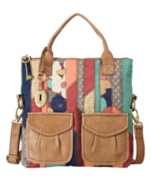Get the free-spirited look you crave with this ultra cool cargo tote by Fossil. Patchwork detailing and a dual flap pocket front add character to this easy-going design. Get the free-spirited look you crave with this ultra cool cargo tote by Fossil. Patchwork detailing and a dual flap pocket front add character to this easy-going design.
