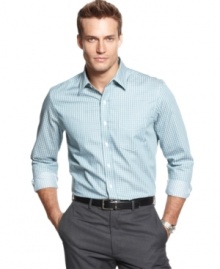 Take a chance on checkers and keep your office look fresh with this dress shirt from Tasso Elba.