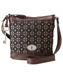 Add some signature style to your laid-back look with this vintage-inspired crossbody from Fossil. Polished hardware and rich leather trim add dimension to the jacquard design, for a look that's effortlessly on-trend. Add some signature style to your laid-back look with this vintage-inspired crossbody from Fossil. Polished hardware and rich leather trim add dimension to the jacquard design, for a look that's effortlessly on-trend.