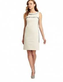 THE LOOKPatterned jacquard bands trim the neckline, front and backSleevelessBack zipperTHE FITAbout 36½ from shoulder to hemTHE MATERIAL98% cotton/2% elastaneTrim: polyesterFully linedCARE & ORIGINDry cleanImportedModel shown is 5'9½ (176cm) wearing US size 2. THE LOOKPatterned jacquard bands trim the neckline, front and backSleevelessBack zipperTHE FITAbout 36½ from shoulder to hemTHE MATERIAL98% cotton/2% elastaneTrim: polyesterFully linedCARE & ORIGINDry cleanImportedModel shown is 5'9½ (176cm) wearing US size 2.