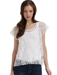 THE LOOKOpen weave lace designRound necklineShort sleeves with unfinished cuffsUnfinished hemTHE FITAbout 23 from shoulder to hemTHE MATERIALCotton/nylonCARE & ORIGINMachine washMade in USAModel shown is 5'9 (175cm) wearing US size Small. 