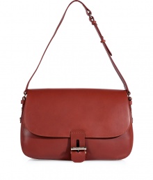 Sleek and sophisticated, Vanessa Brunos ultra smooth fox red leather shoulder bag is a cool choice for contemporary daytime looks - Flap with logo engraved turn-lock closure, adjustable shorter shoulder strap with push-stud closures, front slit pocket under flap, inside zippered back wall pocket, 2 front wall slot pockets, printed fabric lining - Wear with feminine dresses and flats, or favorite skinnies and chunky modern knits Sleek and sophisticated, Vanessa Brunos ultra smooth fox red leather shoulder bag is a cool choice for contemporary daytime looks - Flap with logo engraved turn-lock closure, adjustable shorter shoulder strap with push-stud closures, front slit pocket under flap, inside zippered back wall pocket, 2 front wall slot pockets, printed fabric lining - Wear with feminine dresses and flats, or favorite skinnies and chunky modern knits