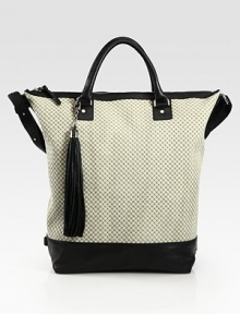A woven print highlights this slouchy leather carryall, finished dual straps and contrast trim.Double top handles, 5 dropAdjustable shoulder strap, 9-10 dropTop zip closureOne inside zip pocketThree inside open pocketsCotton lining16½W X 16½H X 6¾DImported A woven print highlights this slouchy leather carryall, finished dual straps and contrast trim.Double top handles, 5 dropAdjustable shoulder strap, 9-10 dropTop zip closureOne inside zip pocketThree inside open pocketsCotton lining16½W X 16½H X 6¾DImported