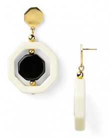 Tap into a mod-inspired mood with kate spade new york's black and white octogaonal earrings. The Deco danglers groove with a bright mini and knee high-boots for complete retro style.