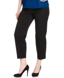 Be chic and comfy in Alfani's plus size slim leg pants, featuring an elastic waist-- they're perfect for work and beyond!