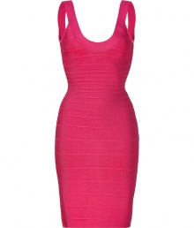 Strike a sultry pose in this perennial favorite cocktail-ready dress from Herv? L?ger - Scoop neck, sleeveless, bandage style with figure-hugging multi-panels, concealed back zip closure - Style with metallic platform pumps and a statement clutch