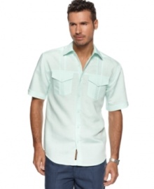 Double up. You'll get extra style points in this double-pocket, pieced shirt from Cubavera. Double up. You'll get extra style points in this double-pocket, pieced shirt from Cubavera.