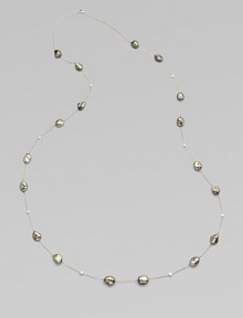 A long, gorgeous design with baroque pearls and brilliant diamonds on a 18k white gold chain. 8MM black, baroque pearlsDiamonds, .21 tcw18k white goldLength, about 36½Lobster clasp closureImported A long, gorgeous design with baroque pearls and brilliant diamonds on a 18k white gold chain. 8MM black, baroque pearlsDiamonds, .21 tcw18k white goldLength, about 36½Lobster clasp closureImported