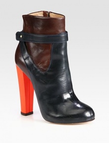 An eye-catching rubber heel freshens this colorblock ankle boot of supple Italian leather. Rubber heel, 5 (125mm)Hidden platform, ½ (15mm)Compares to a 4½ heel (115mm)Leather upperSide zipLeather lining and solePadded insoleMade in Italy