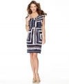 A blouson-style fit is the perfect balance to a graphic geometric print on this work-ready dress by Evan Picone.