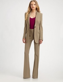 Impeccably tailored in a flattering, flared-leg style.Self waistbandZip fly with hook-and-tab-closureSeamed front and back creasesBack welt pocketInseam, about 37Fully lined63% polyester/27% viscose/7% cotton/3% elastaneDry cleanMade in Italy of imported fabric Impeccably tailored in a flattering, flared-leg style.Self waistbandZip fly with hook-and-tab-closureSeamed front and back creasesBack welt pocketInseam, about 37Fully lined63% polyester/27% viscose/7% cotton/3% elastaneDry cleanMade in Italy of imported fabric