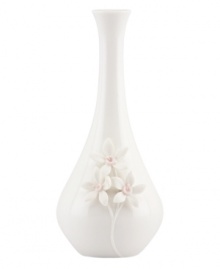 Sculpted forget-me-knots pop with a tinge of pink against this glossy white Flora bud vase. A quiet beauty in graceful Lenox porcelain. Qualifies for Rebate