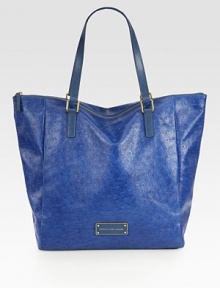 Ostrich-stamped leather carryall with center signature logo plaque. Double leather shoulder straps, 8 dropTop zip closureOne inside open pocketLogo-printed lining13W X 14H X 4½DImported Ostrich-stamped leather carryall with center signature logo plaque. Double leather shoulder straps, 8 dropTop zip closureOne inside open pocketLogo-printed lining13W X 14H X 4½DImported