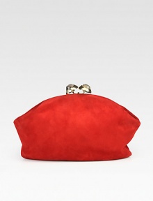 Supple suede in a soft, feminine style.Kiss-lock closureWool lining14W X 7½H X 2¾DMade in Italy Supple suede in a soft, feminine style.Kiss-lock closureWool lining14W X 7½H X 2¾DMade in Italy