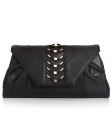 Add some attitude to your evening out. The Riley clutch from Danielle Nicole features edgy rocker-chic hardware, chain-link strap and ruched detailing, while separate interior compartments with plenty of pockets make it the obvious choice. Add some attitude to your evening out. The Riley clutch from Danielle Nicole features edgy rocker-chic hardware, chain-link strap and ruched detailing, while separate interior compartments with plenty of pockets make it the obvious choice.