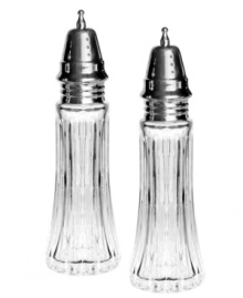 Enhance even your most refined table with the sparkling sophistication of Alexandria salt and pepper shakers. With a striking fluted design and silvertone metal tops, this Crystal Clear set puts old world elegance at the top of your menu. Enhance even your most refined table with the sparkling sophistication of Alexandria salt and pepper shakers. With a striking fluted design and silvertone metal tops, this Crystal Clear set puts old world elegance at the top of your menu.