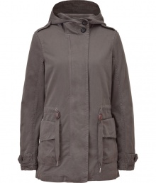 This elevated parka from Closed will keep you covered in style - Concealed front closure, hood with dual-button detail at neckline, drawstring waist, cargo waist pockets, belted cuffs - Wear with slim chinos or jeans, a slim pullover, and wedge heels