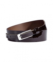 Finish your look with a slick of rich patent in Maison Martin Margielas dark chocolate leather belt - Elongated buckle, thinner in front - Wrap around cool chunky knits or sleek sheath dresses Finish your look with a slick of rich patent in Maison Martin Margielas dark chocolate leather belt - Elongated buckle, thinner in front - Wrap around cool chunky knits or sleek sheath dresses