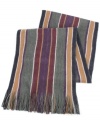 Stripes served straight up: Tallia's reversible muffler with multitrack vertical stripes.