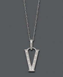 Spell it out in sparkle! This personalized initial charm necklace makes the perfect gift for Veronica or Vanessa. Features sparkling, round-cut diamond accents. Setting and chain crafted in 14k white gold. Approximate length: 18 inches. Approximate drop: 1/2 inch. Spell it out in sparkle! This personalized initial charm necklace makes the perfect gift for Veronica or Vanessa. Features sparkling, round-cut diamond accents. Setting and chain crafted in 14k white gold. Approximate length: 18 inches. Approximate drop: 1/2 inch.