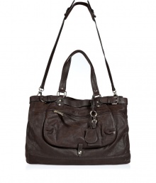 Contemporary daytime looks get a kick of downtown-cool with Vanessa Brunos super soft mocha leather convertible tote - Magnetic top snap, zippered front pocket, luggage tag and key ring, belted top, removable buckled shoulder strap, two internal sections, zippered middle pocket, inside zippered back wall pocket, two front wall slot pockets - Perfect for work or city excursions Contemporary daytime looks get a kick of downtown-cool with Vanessa Brunos super soft mocha leather convertible tote - Magnetic top snap, zippered front pocket, luggage tag and key ring, belted top, removable buckled shoulder strap, two internal sections, zippered middle pocket, inside zippered back wall pocket, two front wall slot pockets - Perfect for work or city excursions