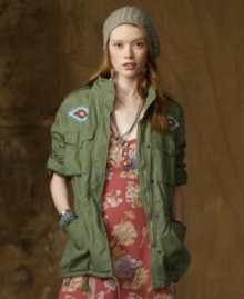 Timeless urban appeal is blended with the rugged outdoors in Denim & Supply Ralph Lauren's vintage chino field jacket with an interior hood, oversized utility pockets and artisan beading. Timeless urban appeal is blended with the rugged outdoors in Denim & Supply Ralph Lauren's vintage chino field jacket with an interior hood, oversized utility pockets and artisan beading.