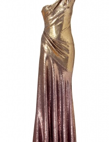 Make a bold statement in this ultra-luxe sequin maxi from Donna Karan - Asymmetrical one-shoulder neckline, side pleat detail, dramatic maxi-length, concealed side zip closure, all-over sequin embellishment - Style with statement sandals, a draped front leather jacket, and a studded clutch