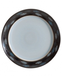 A handsome addition to casual dining, this Sienna dessert/salad plate features a glazed white surface and matte mocha rim with shimmering blue ellipses. A handsome addition to casual dining, this Sienna dessert/salad plate features a glazed white surface and matte mocha rim with shimmering blue ellipses.