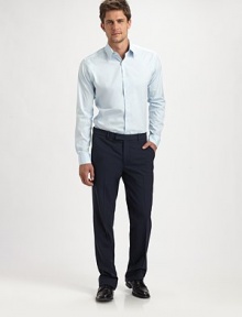 Impeccably tailored in a lightweight cotton blend, this modern-fitting silhouette blends perfectly into your work and after-work wardrobe.Button-front78% cotton/18% nylon/4% spandexDry cleanImported