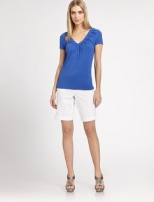 This soft, stretch knit style is embellished with delicate gathers at the neckline.V necklineGathered detailsShort sleevesAbout 24 from shoulder to hem96% modal/4% elastaneHand washImportedModel shown is 5'10½ (179cm) wearing US size Small. This soft, stretch knit style is embellished with delicate gathers at the neckline.V necklineGathered detailsShort sleevesAbout 24 from shoulder to hem96% modal/4% elastaneHand washImportedModel shown is 5'10½ (179cm) wearing US size Small.