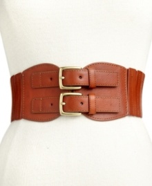 Designed with double buckles, this Steve Madden belt stretches the limits of fashion. Designed with double buckles, this Steve Madden belt stretches the limits of fashion.