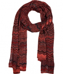 Shimmer into new season sophistication in Missonis glimmering variegated knit scarf, finished with characteristic tonal patterning for a chic take on the brands iconic aesthetic - Metallic sparkle throughout - Pair with everything from edgy biker jackets to timeless tailored coats Shimmer into new season sophistication in Missonis glimmering variegated knit scarf, finished with characteristic tonal patterning for a chic take on the brands iconic aesthetic - Metallic sparkle throughout - Pair with everything from edgy biker jackets to timeless tailored coats