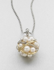 From the Pearl Collection. This elegant style features a bubble of luminous pearls accented with dazzling diamonds and wrapped in sterling silver and 18k gold on a sterling silver box chain. 3.5mm-7mm white round freshwater pearlsDiamonds, .12 tcw18k goldSterling silverLength, about 32Pendant size, about 1.25Lobster clasp closureImported From the Pearl Collection. This elegant style features a bubble of luminous pearls accented with dazzling diamonds and wrapped in sterling silver and 18k gold on a sterling silver box chain. 3.5mm-7mm white round freshwater pearlsDiamonds, .12 tcw18k goldSterling silverLength, about 32Pendant size, about 1.25Lobster clasp closureImported