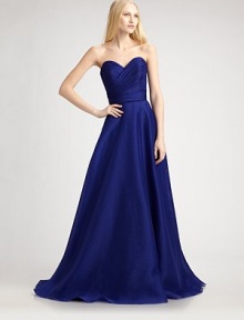 A dress made for dramatic entrances, in flowing organza with an intricately pleated bodice.Asymmetric pleats Tie self sash at waist Invisible back zip closure About 45 from natural waist Silk; dry clean Imported A dress made for dramatic entrances, in flowing organza with an intricately pleated bodice.Asymmetric pleats Tie self sash at waist Invisible back zip closure About 45 from natural waist Silk; dry clean Imported